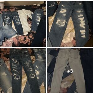 American Eagle Outfitters Women's Skinny Jeans - Distressed Blue and Gray